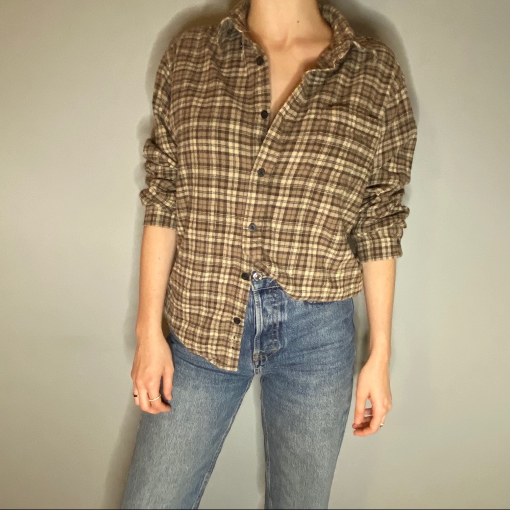 Brown and cream button down flannel
